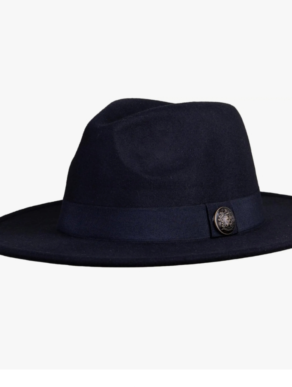 Black Wool fedora Hat with Decorative Button